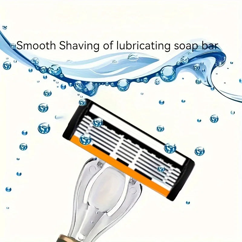 High-End Men's Shaver, Non-Slip Handle, Sharp and Smooth Stainless Steel Blades, 6-Layer Shaver Blades, Manual Shaver