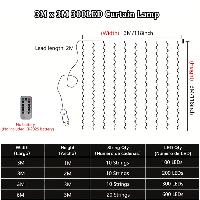 USB Powered Curtain String Lights 8 Modes LED Lights with Remote Control Bedroom Wedding Halloween Decorations Christmas Lights