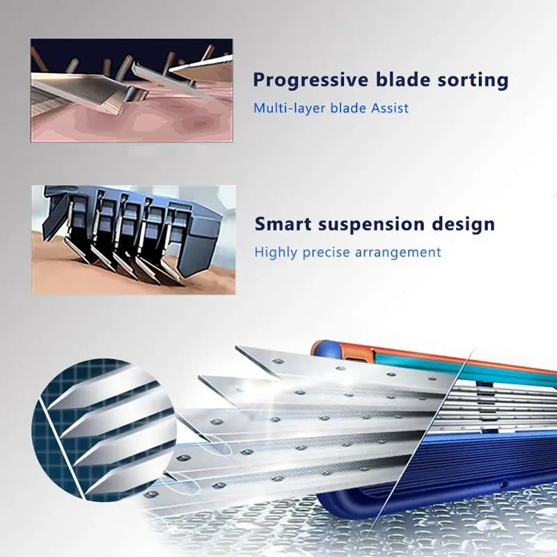 Retro Stainless Steel Manual Shaver with 5-Layer Razor Blade Reusable Wet Shaving Scratch Resistant Hair Removal Tool