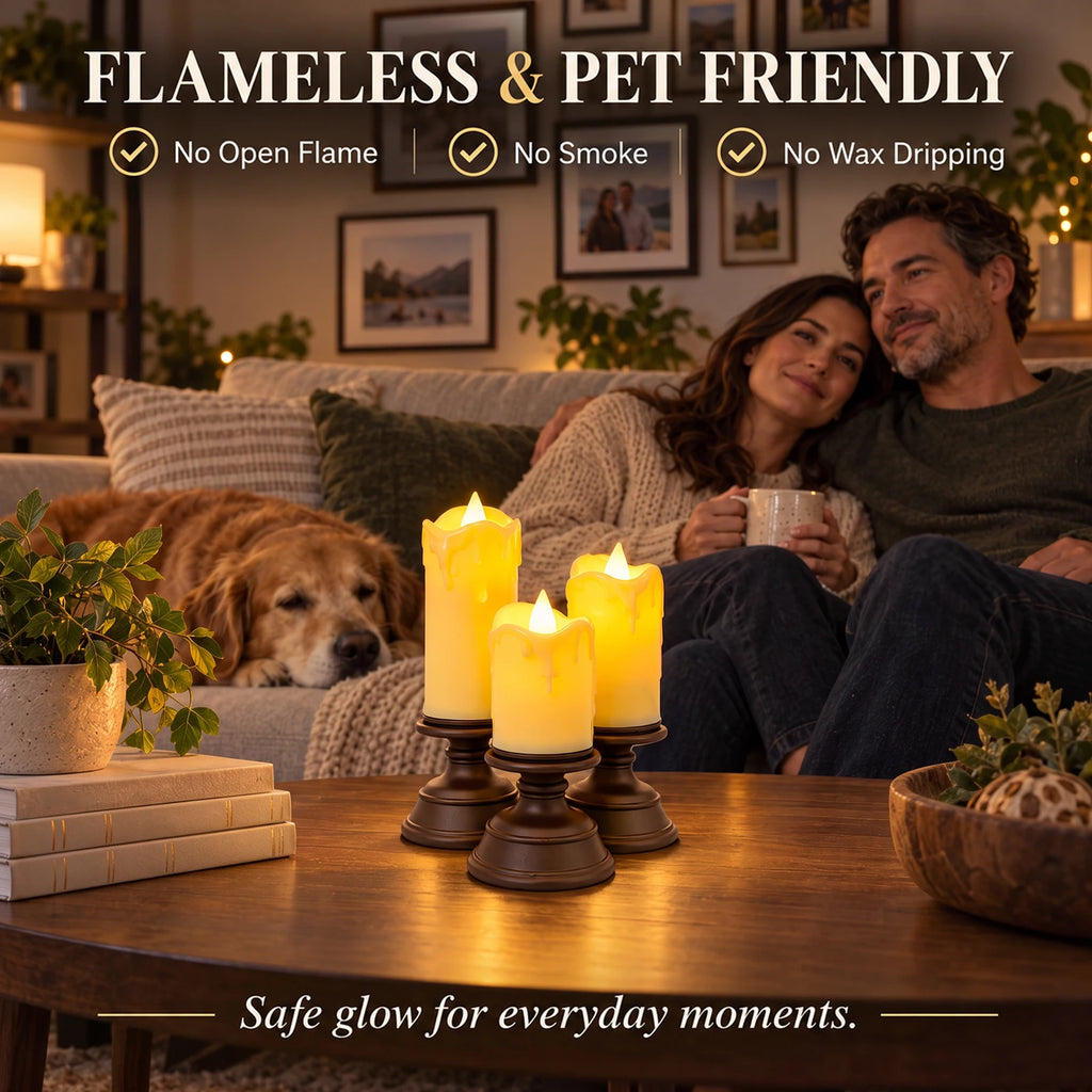 3Pc Flameless Flickering Led Candles Light for Home Wedding Holiday Decor Button Control Candles Flameless Candles Bottom Button