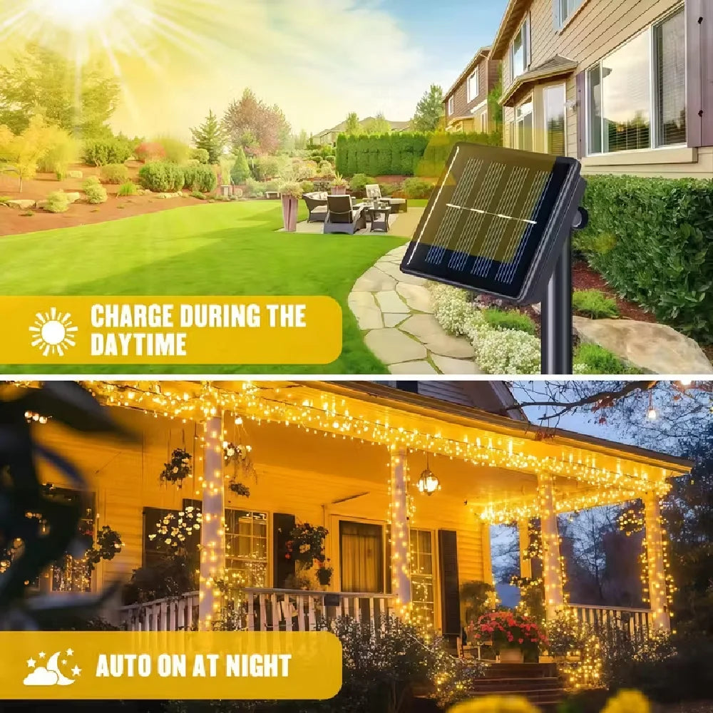 Outdoor Christmas Light Solar LED Icicle String Lights 3.5M 96Leds/7M 162Leds/13M 216Leds IP65 Solar Fairy Lights for Halloween