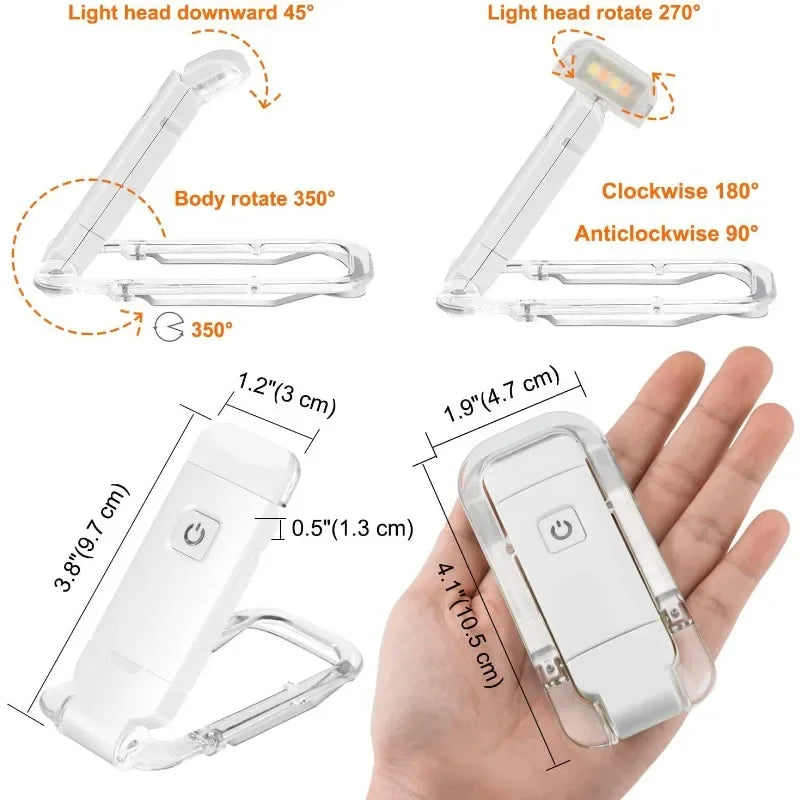 LED USB Rechargeable Book Light Reading Light Eye Protection Night Light Portable Clip Desk Light Bookmark Read Light Night Lamp