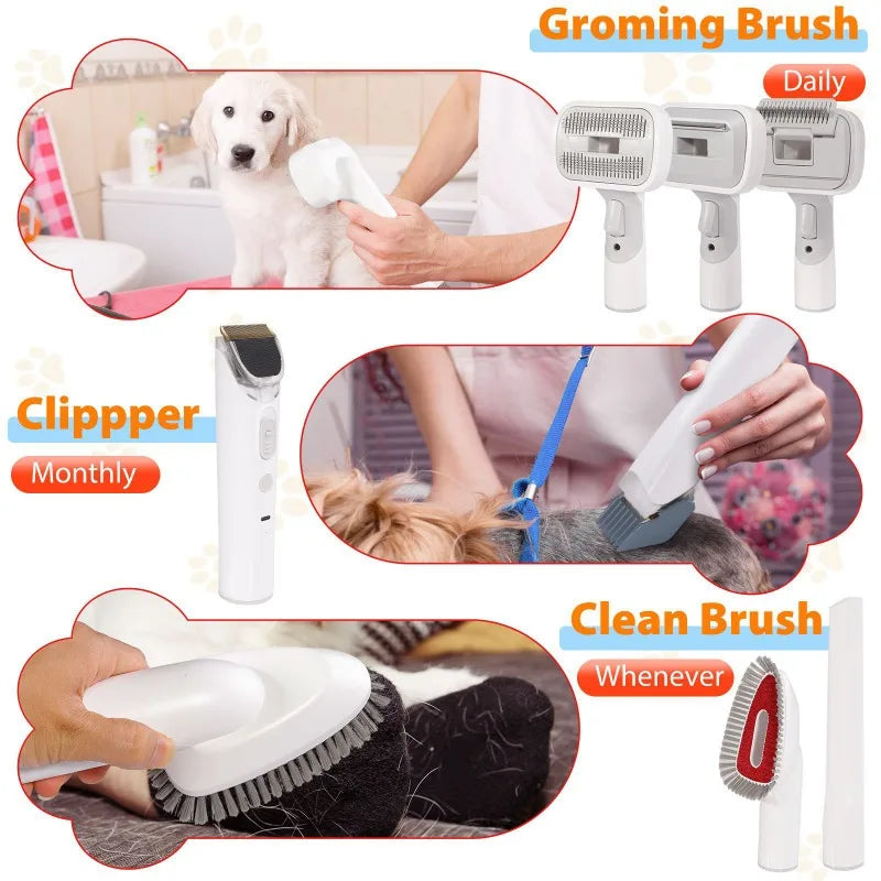 Pet Grooming Vacuum & Clipper 2 in 1, Multifunctional Pet Hair Remover Grooming Kit for Dogs Cats with Powerful Suction