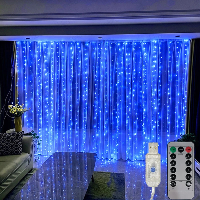 USB Powered Curtain String Lights 8 Modes LED Lights with Remote Control Bedroom Wedding Halloween Decorations Christmas Lights