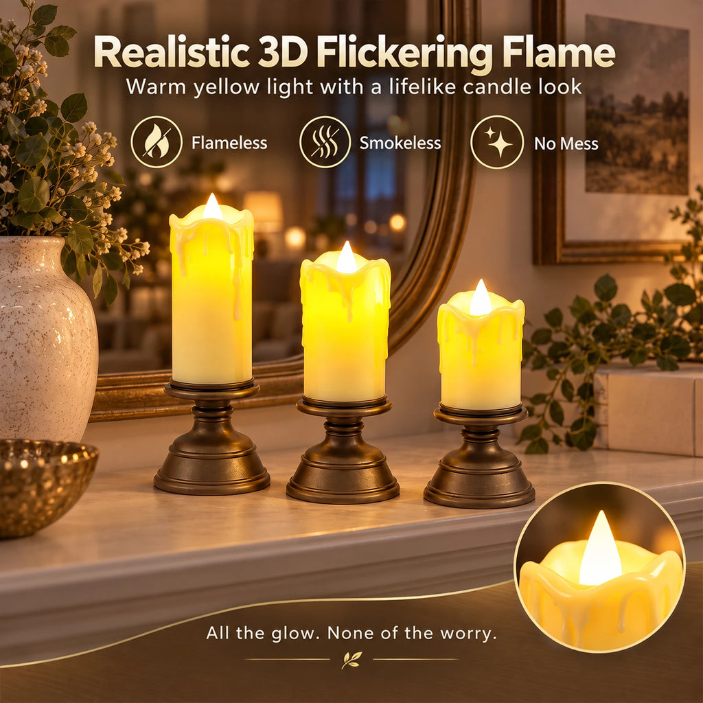 3Pc Flameless Flickering Led Candles Light for Home Wedding Holiday Decor Button Control Candles Flameless Candles Bottom Button