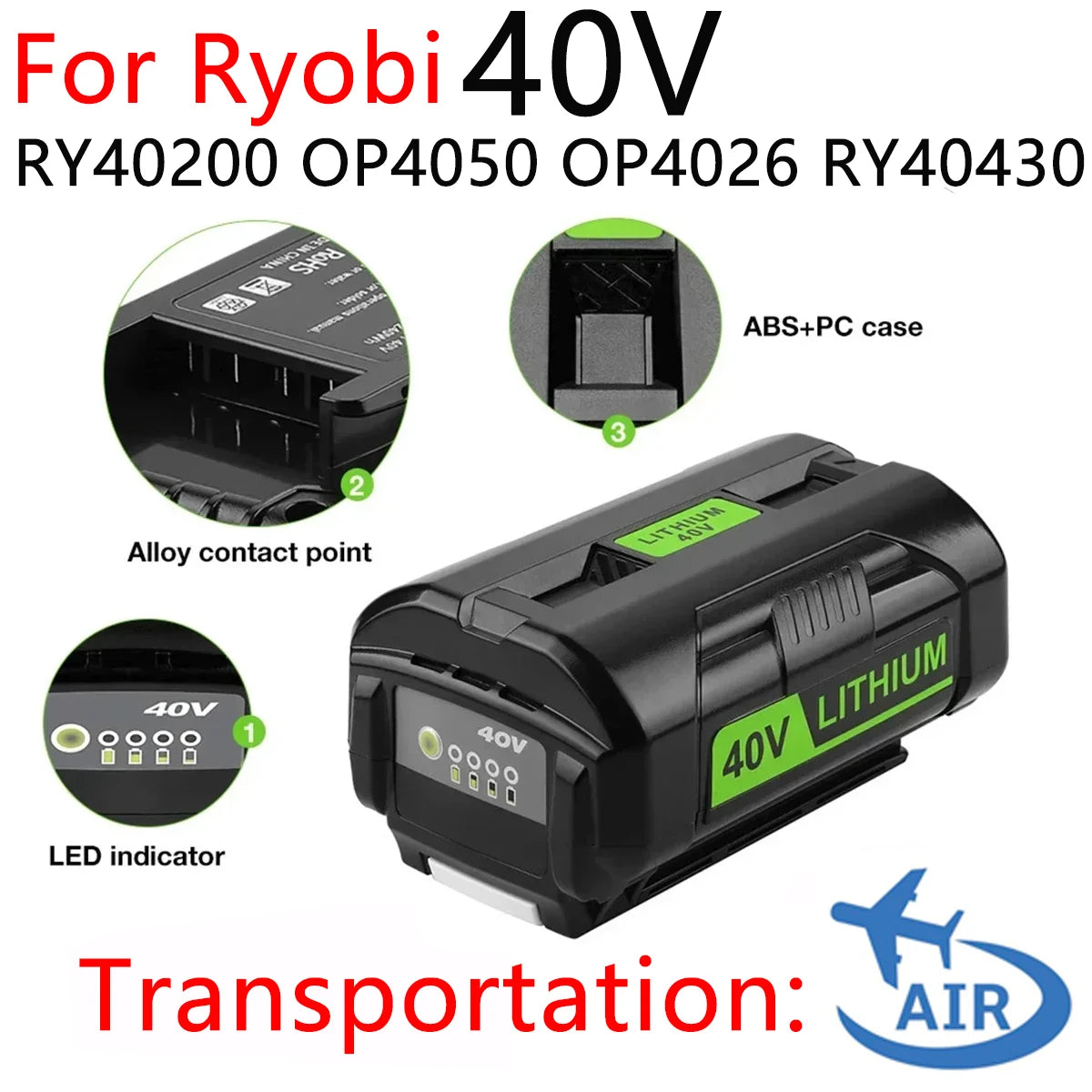 6.0Ah Li-Ion Rechargeable Battery for 40V Ryobi For RY40502 RY40200 40V Cordless Power Tools Battery OP4050 OP4026 OP40401