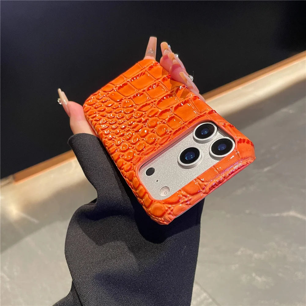 Luxury Crocodile Leather PU Texture Half Pack Design Phone Case for iPhone 18 17 16 15 14 13 Pro Max 7 8 Plus XS XR hard Cover