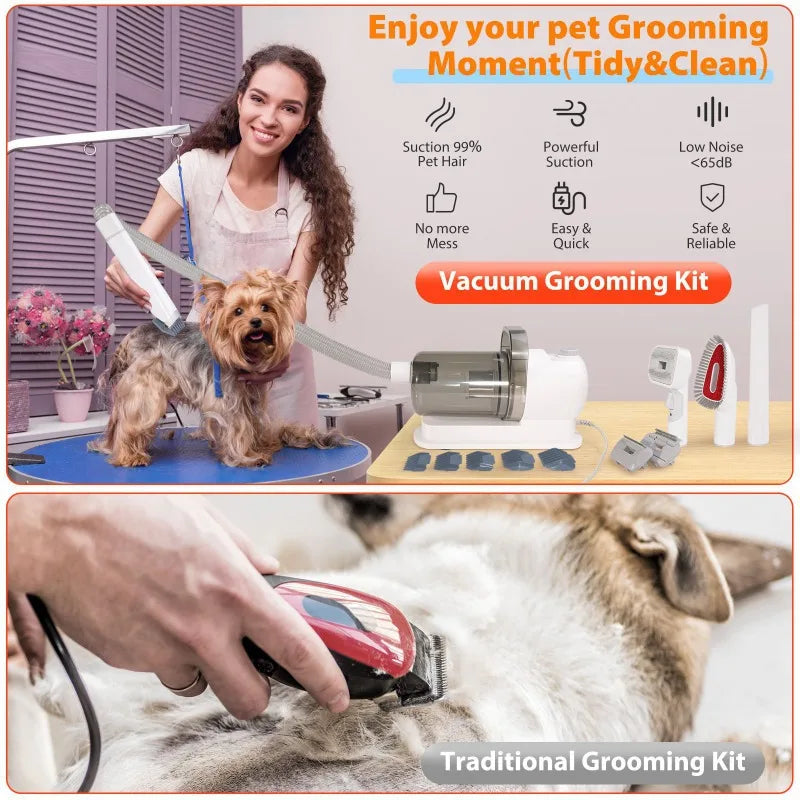 Pet Grooming Vacuum & Clipper 2 in 1, Multifunctional Pet Hair Remover Grooming Kit for Dogs Cats with Powerful Suction