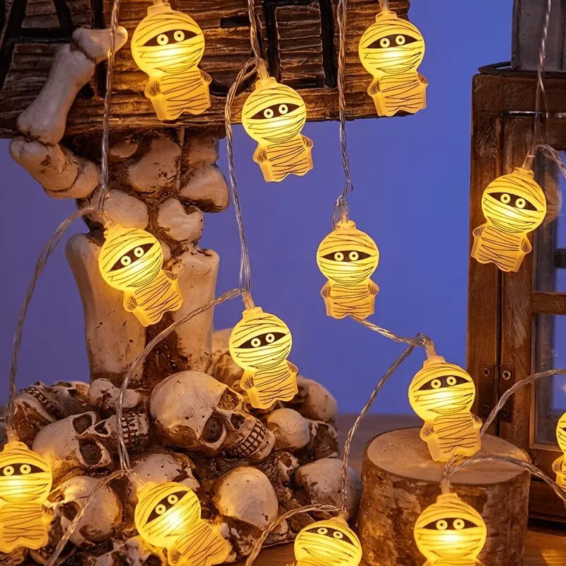 Battery Powered Spooky Mummy Halloween LED String Lights Indoor/Outdoor Room Party Decorations