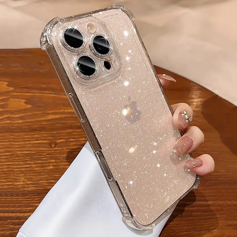 Luxury Shockproof Bling Glitter Phone Case For iPhone 17 16 15 14 13 12 11 Pro Max Plus Air 16E X XS XR Transparent Soft Cover