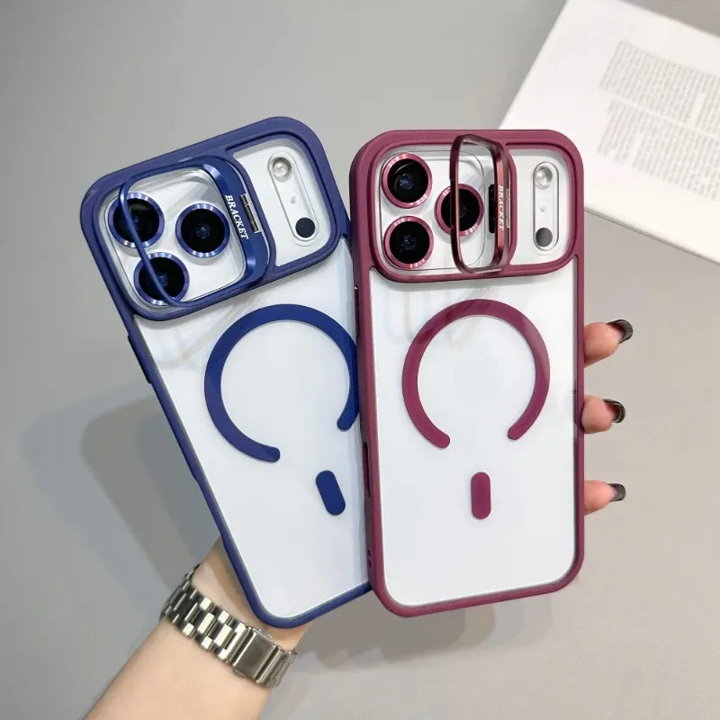 Armor Metal Stand for Magsafe Phone Case for IPhone 17 Air 16 15 14 Plus 13 12 11 17 Pro Max Magnetic Wireless Charge Hard Cover