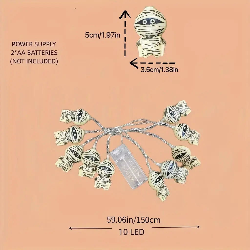 Battery Powered Spooky Mummy Halloween LED String Lights Indoor/Outdoor Room Party Decorations