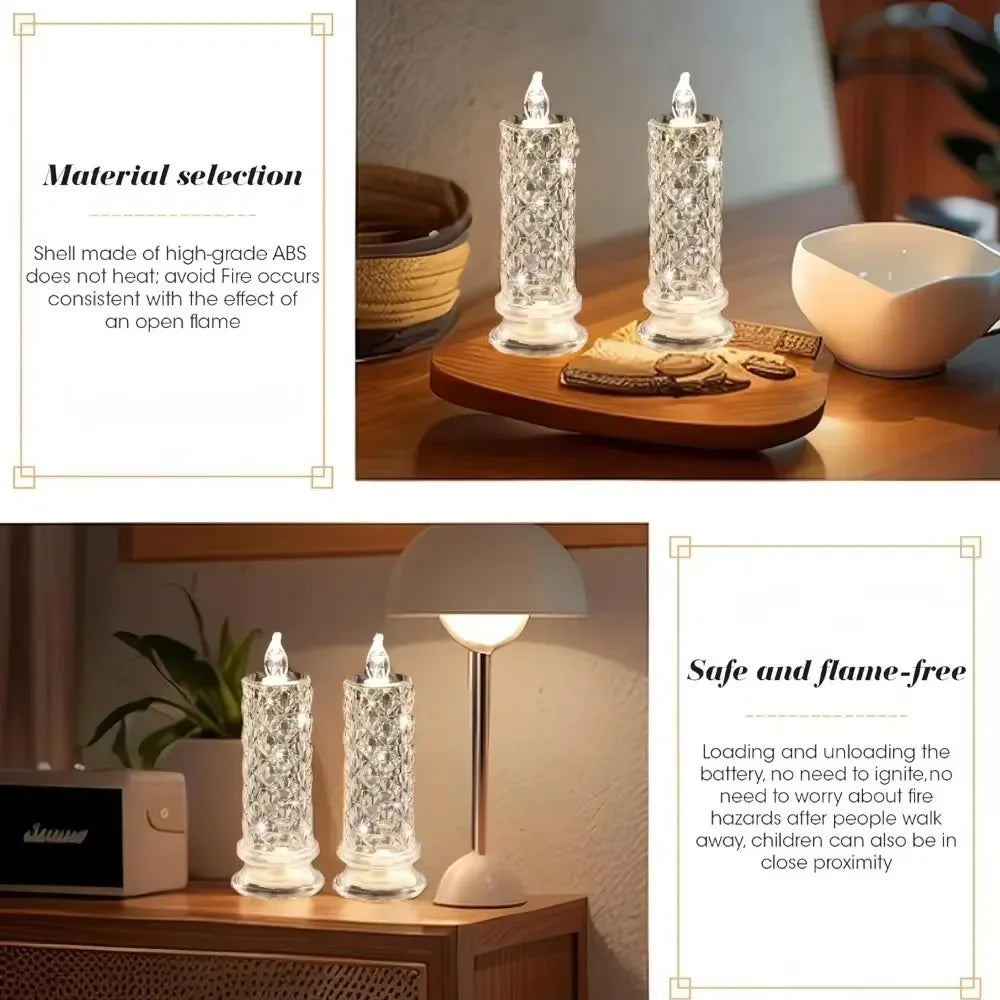 LED Candle Light, Projection Flameless Flickering Decorative Crystal Ambient for Bedroom Bedside Romantic Decor Gift Home