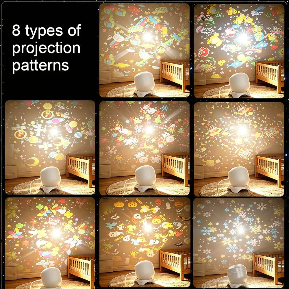 360°Rotating Projection Night Lights 8-Type Of Pattern LED Atmosphere Light For Christmas Halloween Birthday Party Bedroom Decor