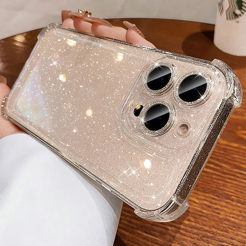 Luxury Shockproof Bling Glitter Phone Case For iPhone 17 16 15 14 13 12 11 Pro Max Plus Air 16E X XS XR Transparent Soft Cover