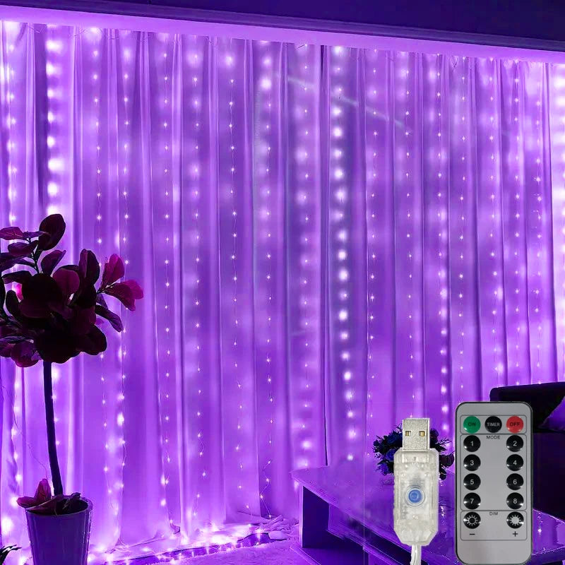 USB Powered Curtain String Lights 8 Modes LED Lights with Remote Control Bedroom Wedding Halloween Decorations Christmas Lights