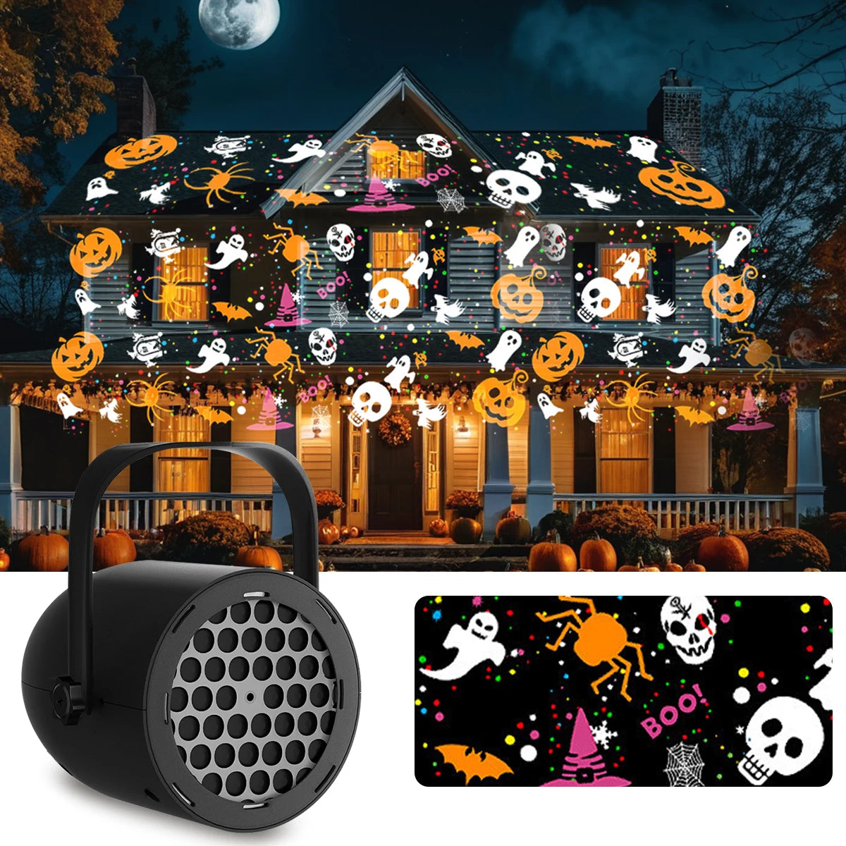 LED Halloween Christmas Pattern Projection Light USB 5V Party Decorative Lamp Pumpkin Ghost Snowflake Rotating Projector Lamp