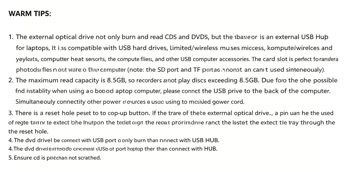 8‑in‑1 External CD/DVD Drive Features USB 3.0 & Type‑C Hub Design, Integrating Reading, Writing, Burning and Playback Functions. It Works with Desktops and Laptops, and Is Compatible with Windows and Linux Operating Sys