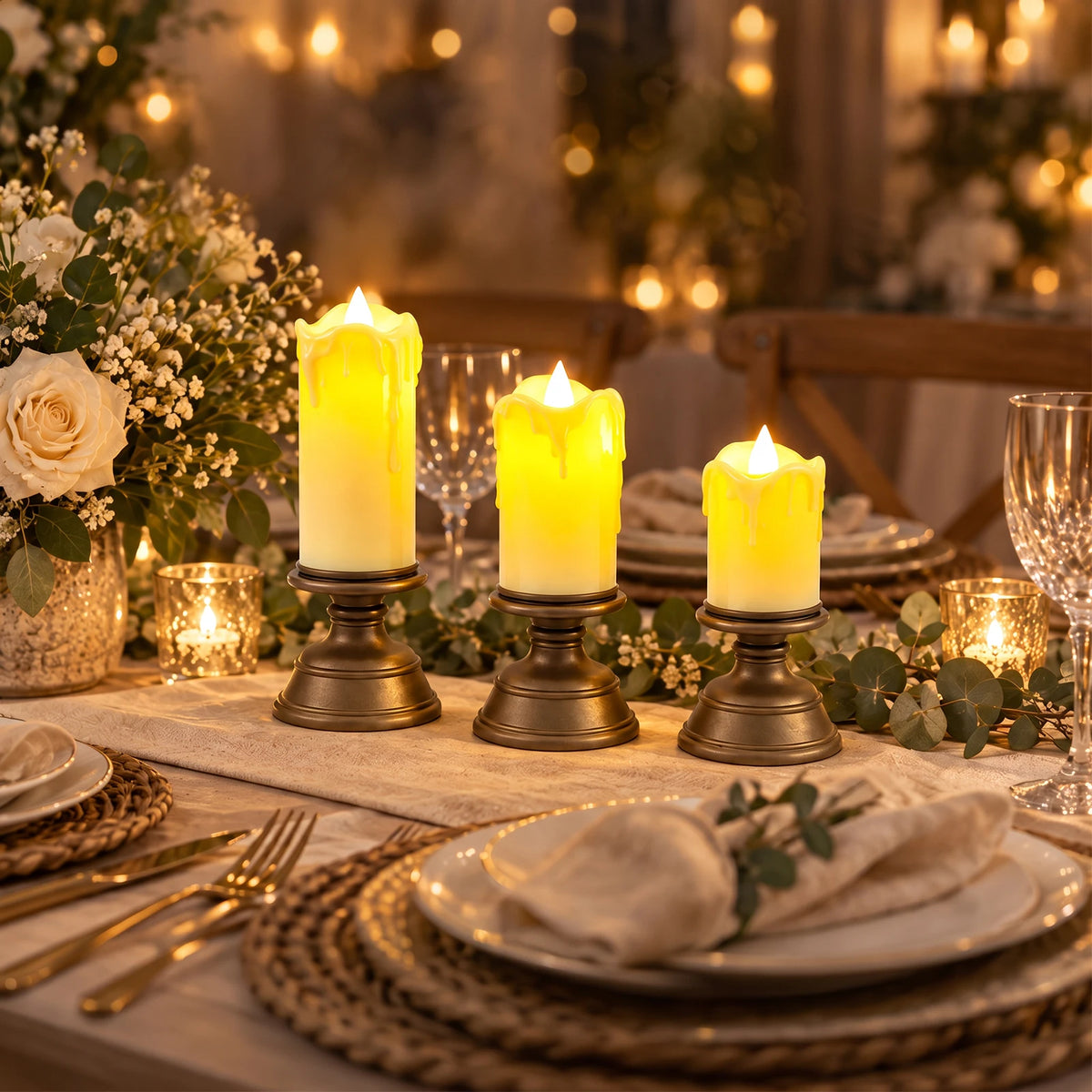 3Pc Flameless Flickering Led Candles Light for Home Wedding Holiday Decor Button Control Candles Flameless Candles Bottom Button