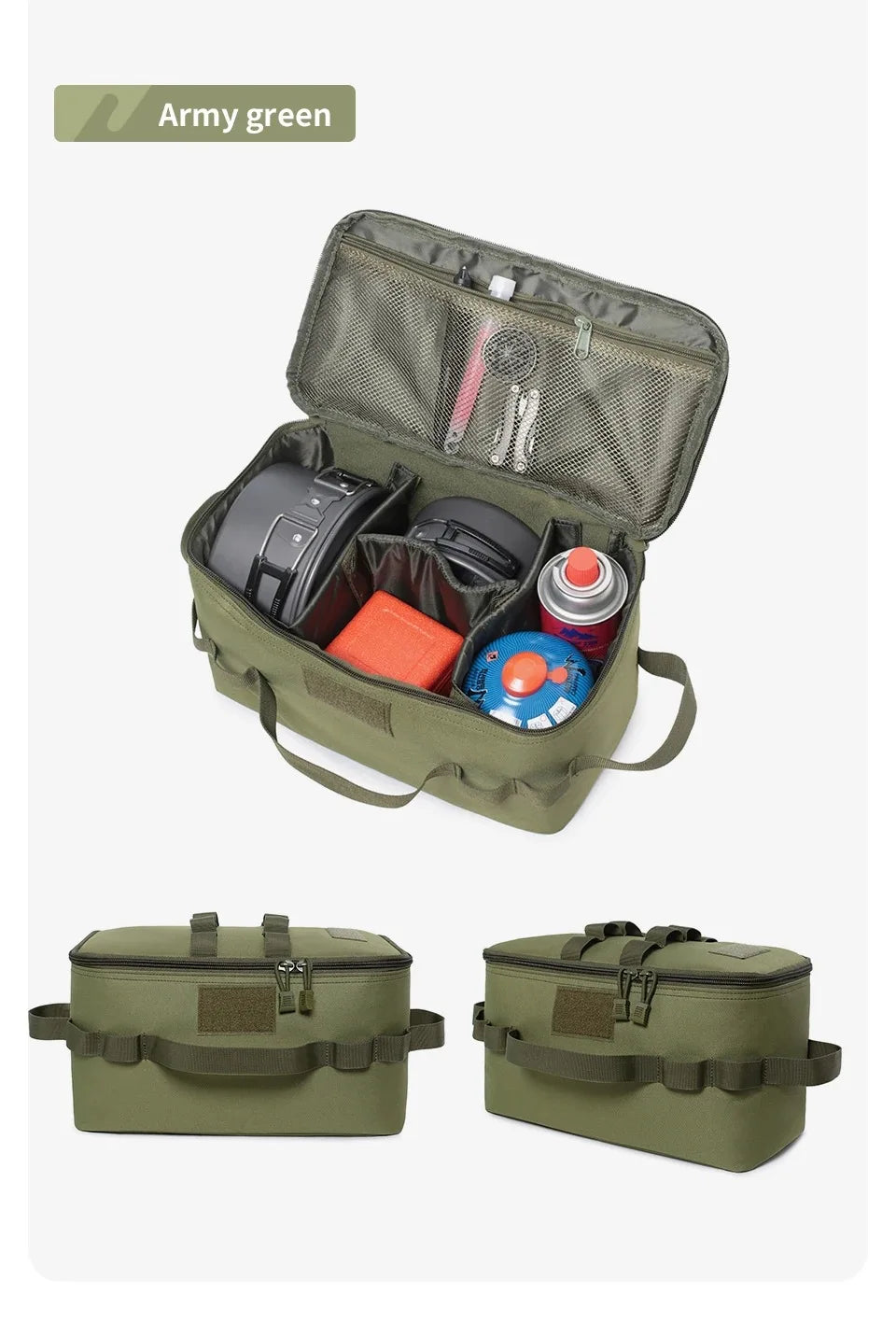 Outdoor Camping Large Capacity Picnic Bag with Ground Nail Tool Bag Picnic Cookware Utensils Kit and Gas Canister Organizer