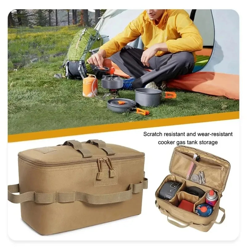 Outdoor Camping Large Capacity Picnic Bag with Ground Nail Tool Bag Picnic Cookware Utensils Kit and Gas Canister Organizer
