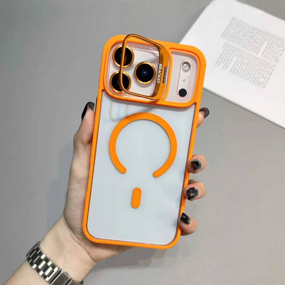 Armor Metal Stand for Magsafe Phone Case for IPhone 17 Air 16 15 14 Plus 13 12 11 17 Pro Max Magnetic Wireless Charge Hard Cover
