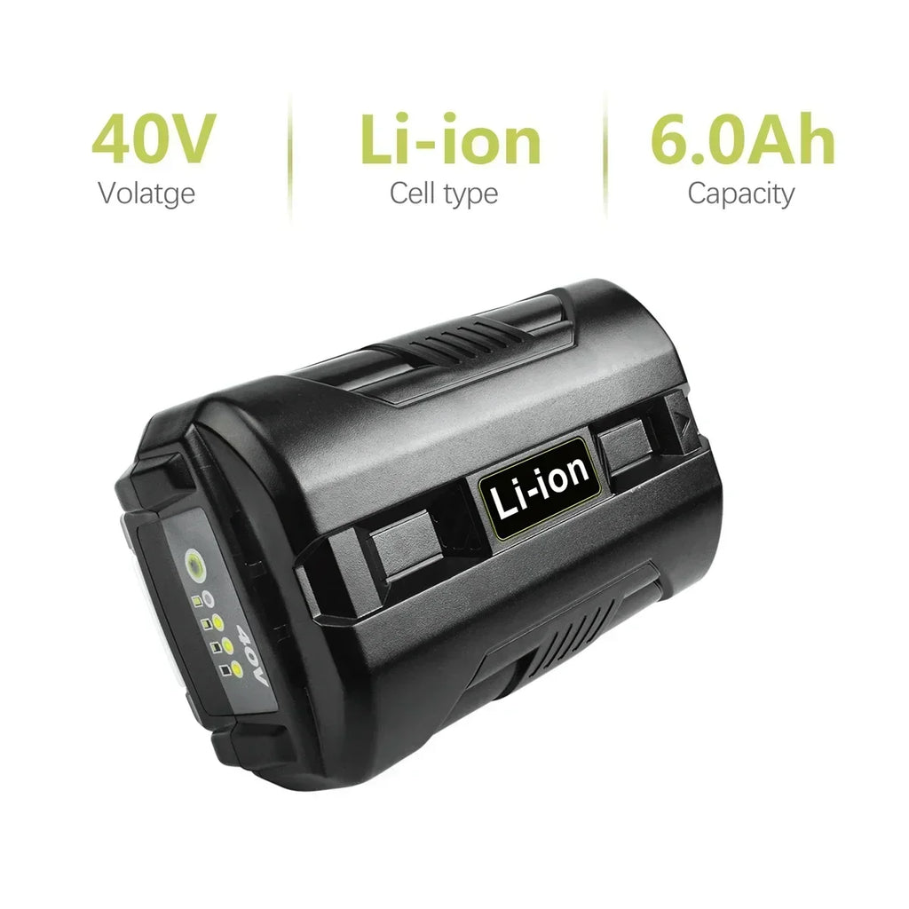 6.0Ah Li-Ion Rechargeable Battery for 40V Ryobi For RY40502 RY40200 40V Cordless Power Tools Battery OP4050 OP4026 OP40401