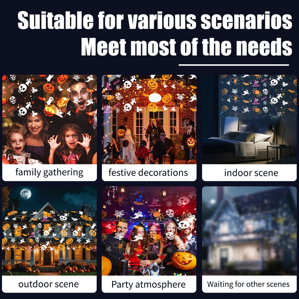 LED Halloween Christmas Pattern Projection Light USB 5V Party Decorative Lamp Pumpkin Ghost Snowflake Rotating Projector Lamp