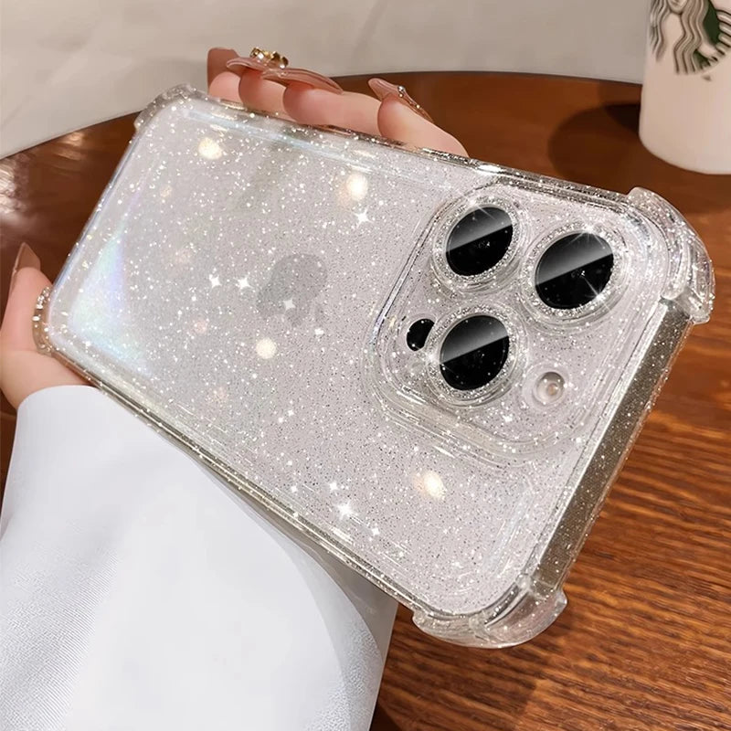 Luxury Shockproof Bling Glitter Phone Case For iPhone 17 16 15 14 13 12 11 Pro Max Plus Air 16E X XS XR Transparent Soft Cover