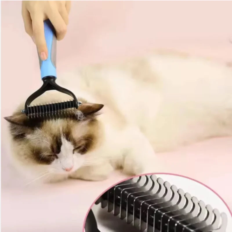 Stainless Steel Double Sided Pet Deshedding Brush Dog Grooming Comb Efficient Shedding Dematting Essential Grooming Tool for Pet