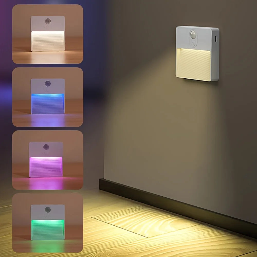 1pcs/2pc RGB Motion Sensor Night Light, USB Rechargeable LED Wall Light, Wireless Magnetic Cabinet Light, Suitable for Bedrooms
