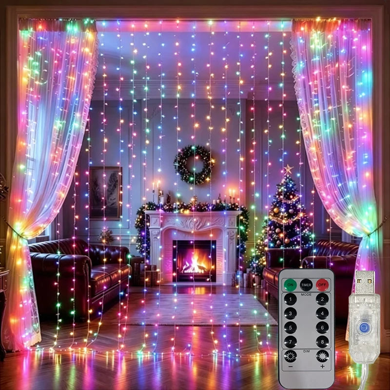 USB Powered Curtain String Lights 8 Modes LED Lights with Remote Control Bedroom Wedding Halloween Decorations Christmas Lights