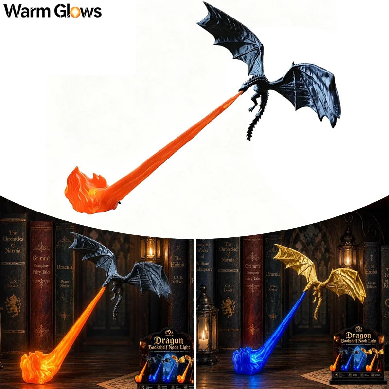 Fire Breathing Dragon Bookshelf Nook Light 3d Printed Flying Dragon Shelf Decor Lover Gift For Halloween Indoor Table Display