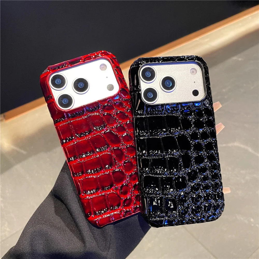 Luxury Crocodile Leather PU Texture Half Pack Design Phone Case for iPhone 18 17 16 15 14 13 Pro Max 7 8 Plus XS XR hard Cover