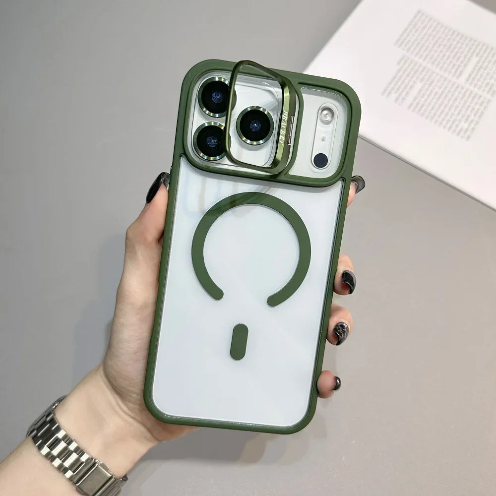 Armor Metal Stand for Magsafe Phone Case for IPhone 17 Air 16 15 14 Plus 13 12 11 17 Pro Max Magnetic Wireless Charge Hard Cover