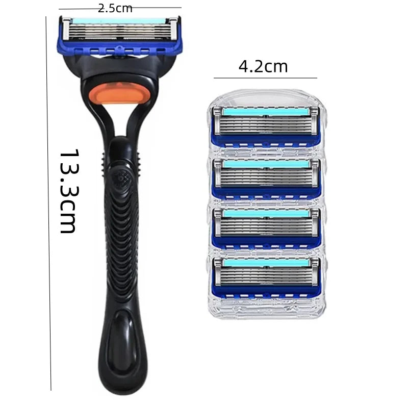 Retro Stainless Steel Manual Shaver with 5-Layer Razor Blade Reusable Wet Shaving Scratch Resistant Hair Removal Tool