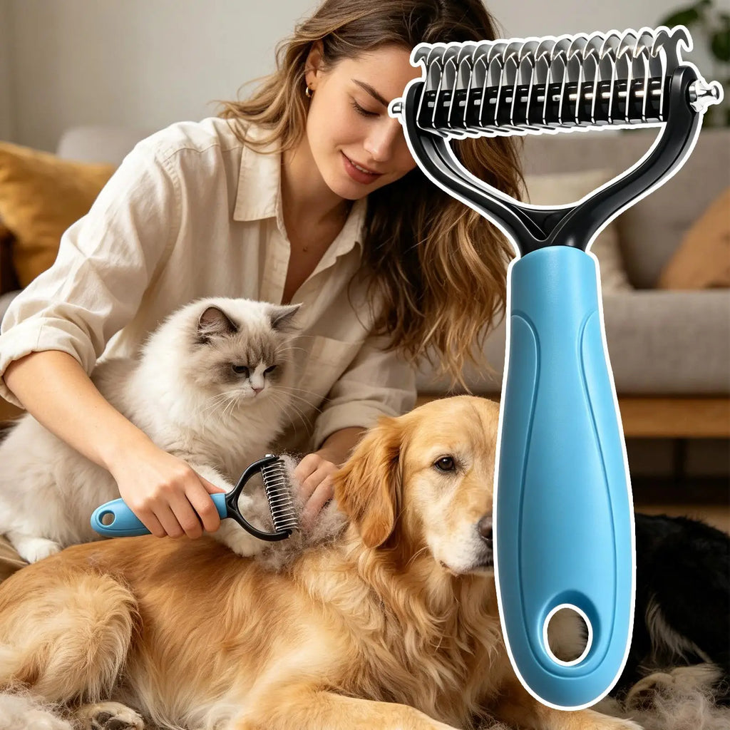 Pet Deshedding Brush Cat Comb Cleaning Hair Remover Grooming Tool for Dog and Cats De-Matting Comb Cleaning Pets Supplies ﻿