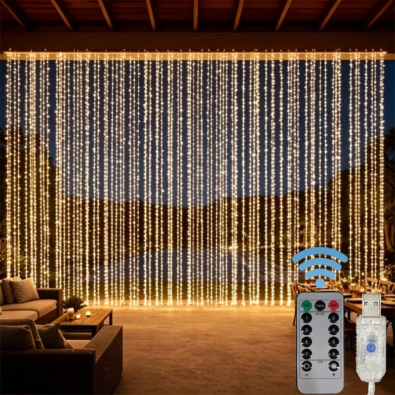 USB Powered Curtain String Lights 8 Modes LED Lights with Remote Control Bedroom Wedding Halloween Decorations Christmas Lights