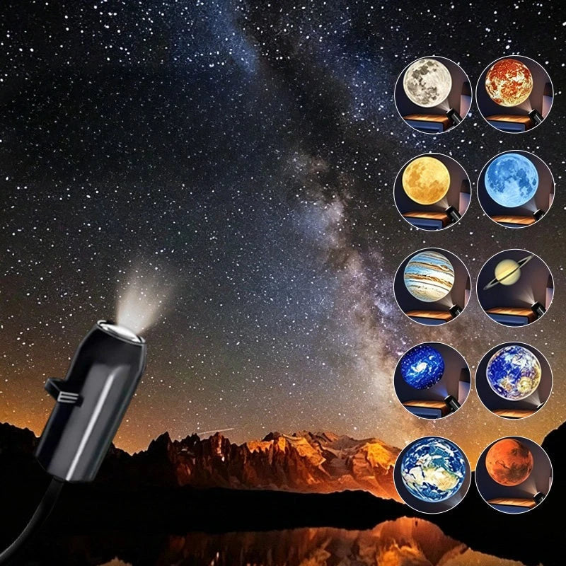 USB Projector Night Light 10 Planet Patterns Halloween Christmas Starry Galaxy Lamp for Wall Ceiling Bedroom Party Decor