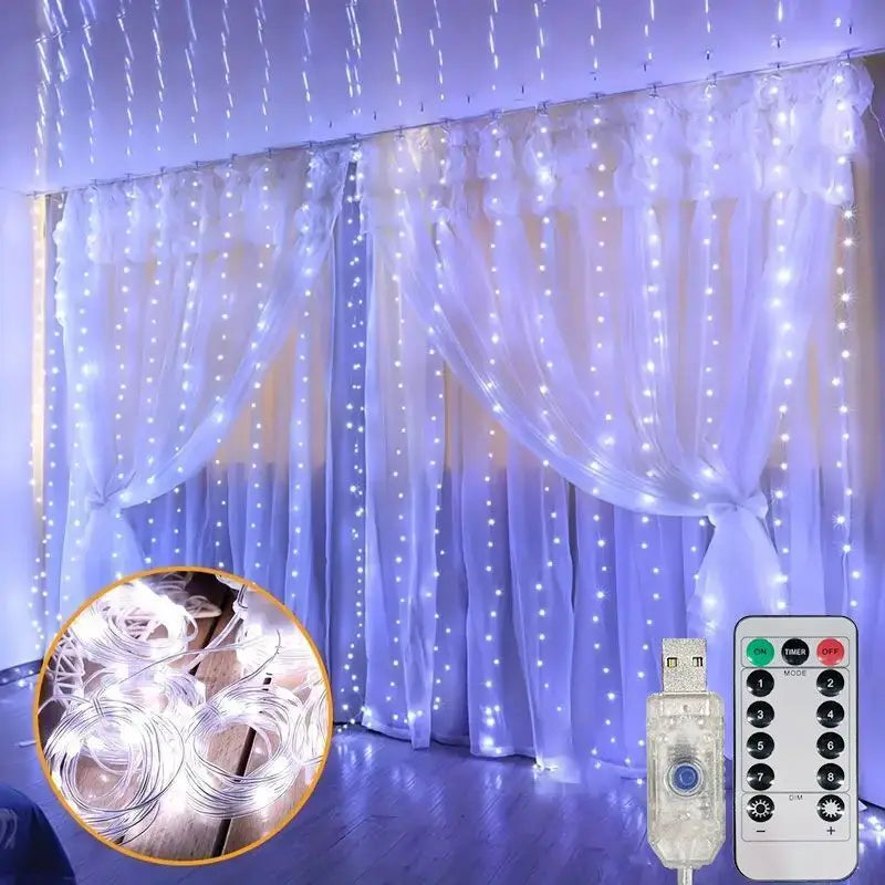USB Powered Curtain String Lights 8 Modes LED Lights with Remote Control Bedroom Wedding Halloween Decorations Christmas Lights