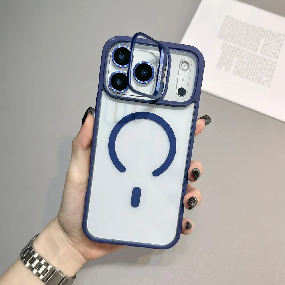 Armor Metal Stand for Magsafe Phone Case for IPhone 17 Air 16 15 14 Plus 13 12 11 17 Pro Max Magnetic Wireless Charge Hard Cover