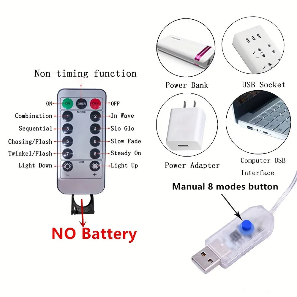 LED Firecracker String Lights USB Power Remote Control Halloween Garland Fairy Lights for Wedding Party Christmas Decoration